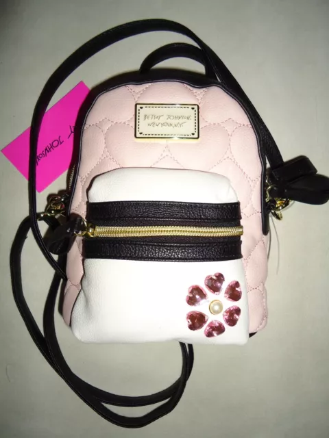Betsey Johnson Super Rare Hearts Blush Pink Small Bling Backpack Purse Bag Nwt