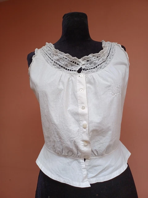 Camicia Vintage Top Vittoriana Cotone Pizzo Edoardiano