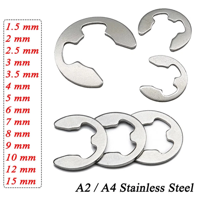 E Circlips esterna DIN6799 Lavatrice di contenimento per alberi 1,5-15 mm A2/A4 inox