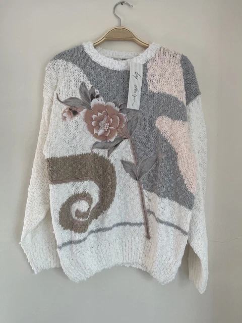 Maglione vintage anni '80 fiocco floreale in avorio taglia M/L