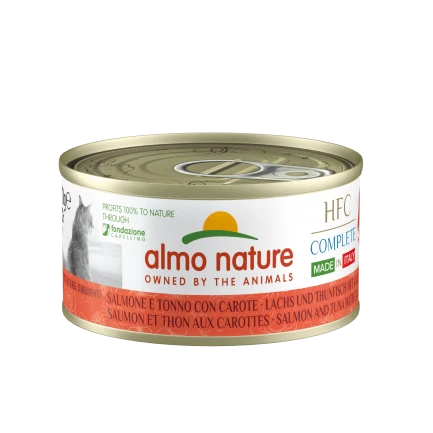Almo Nature HFC Cibo Umido per Gatti Complete - Salmone e Tonno con Carote 12Pz