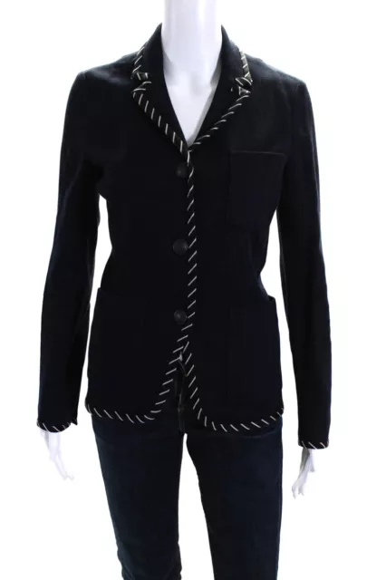 Rag & Bone Womens Striped Piping Three Button Pique Blazer Jacket Navy Size 2
