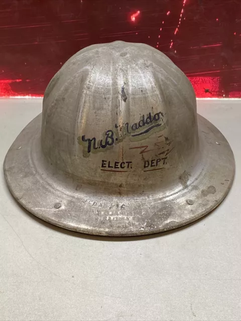 B.F. McDonald Vintage ALUMINUM Hard Hat Company Logo Maddon Electric Dept