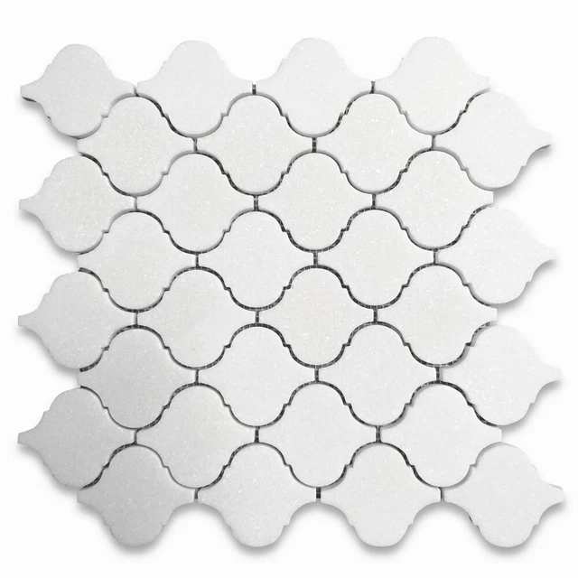 T892H Thassos White Marble Honed Arabesque Baroque Lantern Mosaic Tile