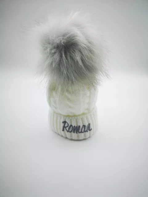 personalised or Plain embroidered 1 grey pom Baby Girls Boys Hat 0-6 month