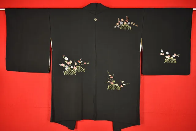 Vintage Japanese Kimono Silk Antique BORO HAORI Kusakizome Embroidery/A606/585