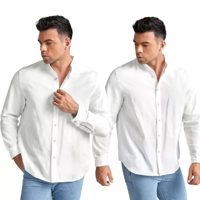 Men's Casual Summer Linen Shirt Long Sleeve Loose Blouse Button Down Shirts Tops