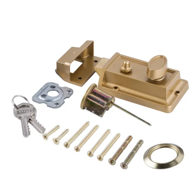 Brass Finish Door Lock Night Latch Rim Yale Type Cylinder Standard Security