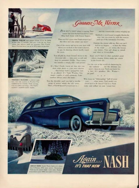 1939 Nash Automobile Car Goodbye Mr. Winter Terrific Blizzard Vintage Print Ad