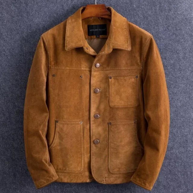Men suede leather shirt jacket genuine lambskin leather Coat