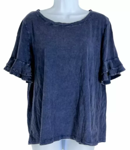 $53 Cupio x Neiman Marcus Women's Blue Ruffled Flutter Sleeve Blouse Top Size L