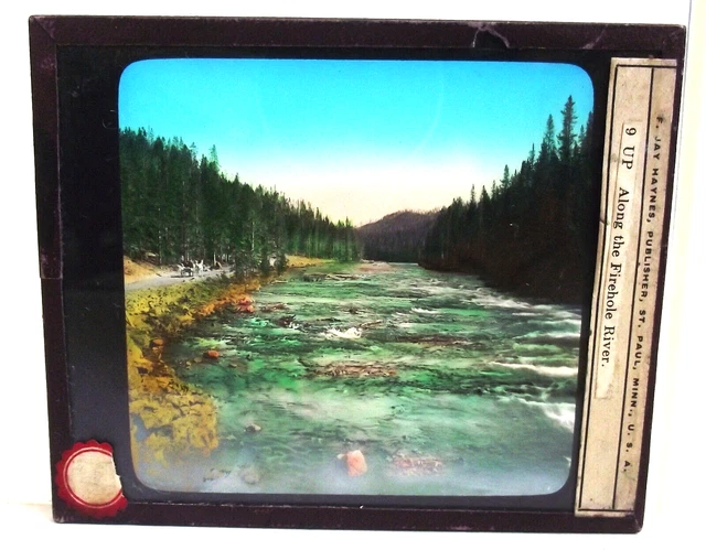 F JAY HAYNES FIREHOLE RIVER YELLOWSTONE NATIONAL Magic Lantern COLOR Glass slide