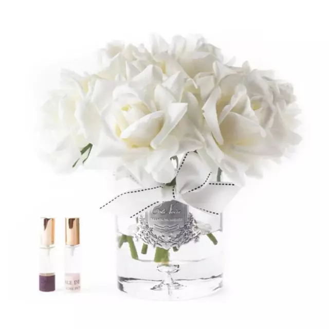 Cote Noire Luxury Grand Bouquet - Ivory White - Silver Badge & Clear Glass