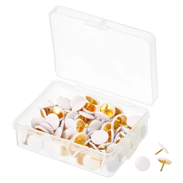 Pressione Spille,100pz Plastica Rotondità Oro Acciaio Punta,Bianco