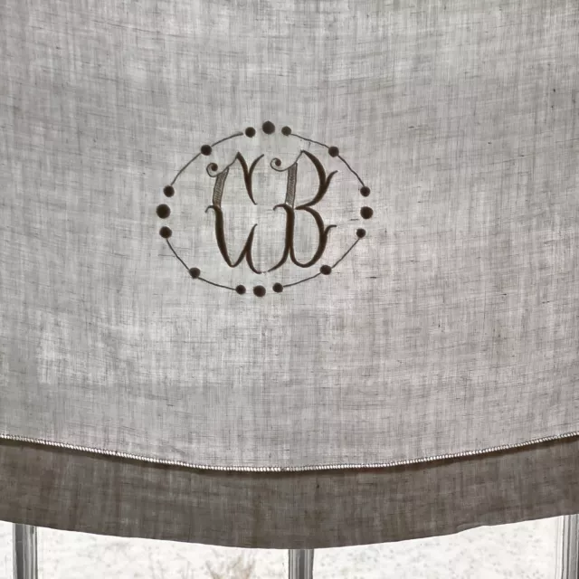 CB Art Deco monogram Vintage French sheet half Turn down with lace hand embroid