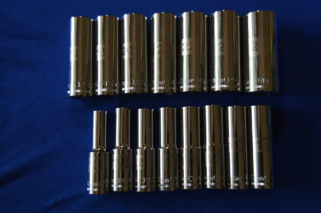 Craftsman 15 pc Laser Etch Metric 1/2" 12pt Deep Sockets 10-22,24,27 mm 471