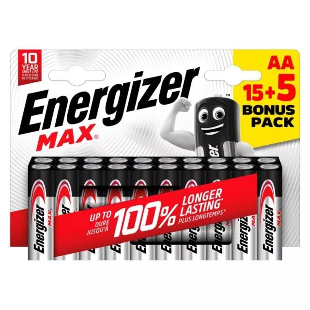 Energizer Max Pile Alcalines Energizer Max AA/Paquet De 20. LIVRAISON GRATUITE