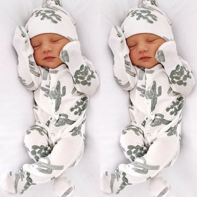 Newborn Infant Baby Boys Girls Romper Jumpsuit+Hat Outfits Sleepwear Clothes Set