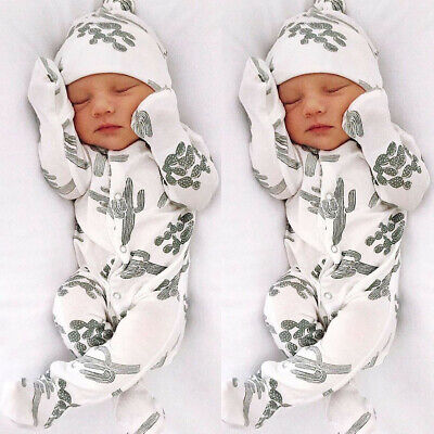 Newborn Neonato Baby Boys Girls Romper Tuta + Cappello Vestiti Abiti Sleepwear Set
