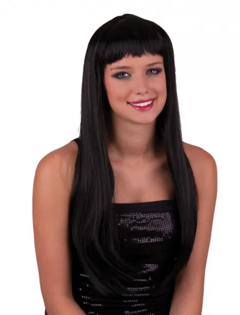 Carnevale Halloween Parrucca Pretty Pony Nera Lunga Liscia Wig Black Long Hair