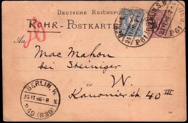 DR Ga 5 Pfennig mit ZuF 42 D b als Rohrpostkarte Berlin SW 25.VI.86, gepr. Petry