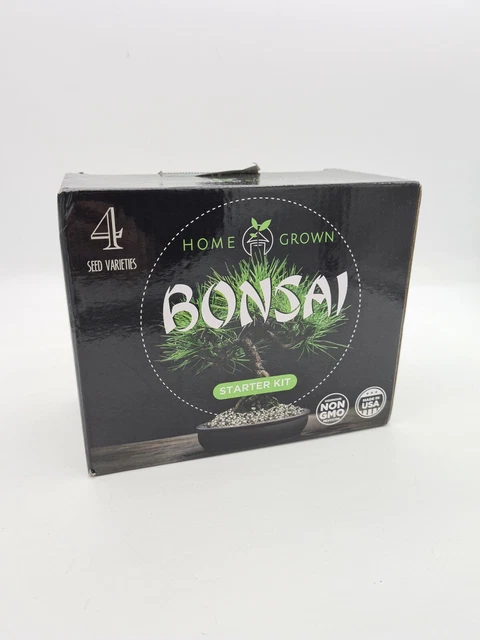 HOME GROWN Bonsai Tree Kit. Bonsai Tree Starter Kit with 4 Seeds Types, incl. Pu