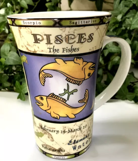 Porcelain Ceramic Zodiac Pisces Cup 5.75" H New Bone China Astrology Mug WOW!