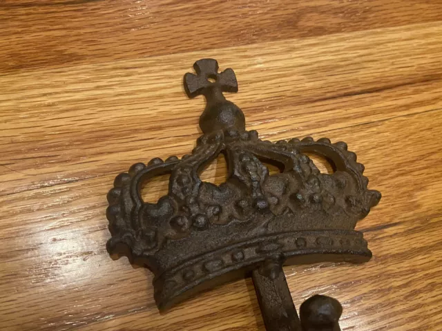 Unique Metal Hanger Hook - Crown With Cross - Nice Decorative Piece -Age Unknown 4