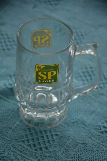 Collectable Barware SP South Pacific Lager Logo. GLASS TANKARD RARE