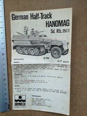 ESCI GERMAN HALF TRACK HANOMAG SDKFZ251/1 1/72 ESCI 8002/ASSEMBLY INSTRUCTIONS G542 