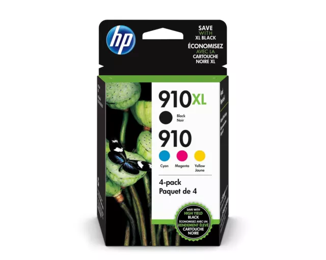 Genuine HP 910 / 910XL (3JB41AN) Ink Cartridges (Cyan Magenta Yellow Black) 4-Pa