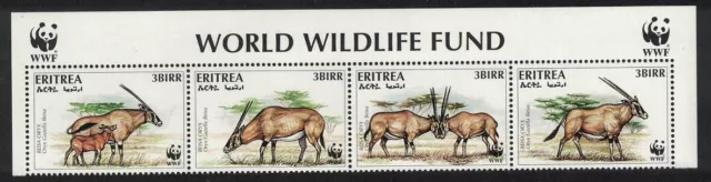 Eritrea WWF Beisa Oryx Strip of 4v WWF Logo 1996 MNH SG#319-322 MI#87-90