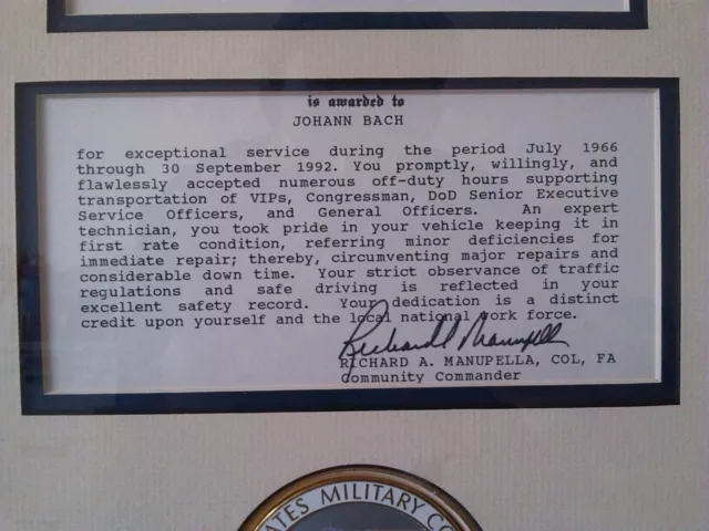 1992 Certificate United States Army Munich München Urkunde mit Rahmen 3