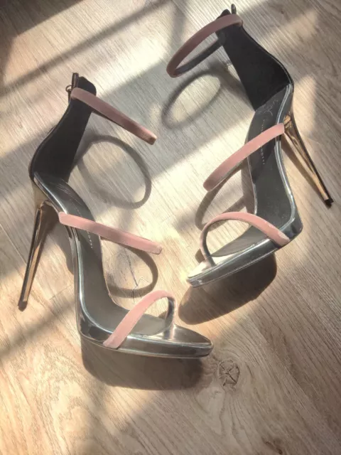 Giuseppe Zanotti Coline Harmony Strap Sandal Stiletto Womens EU 40 Silver Mauve