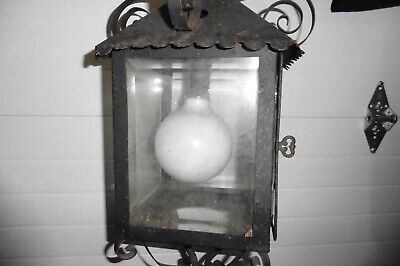Vintage tin wood ceiling lamp hanging Gothic victorian working wrought iron 3