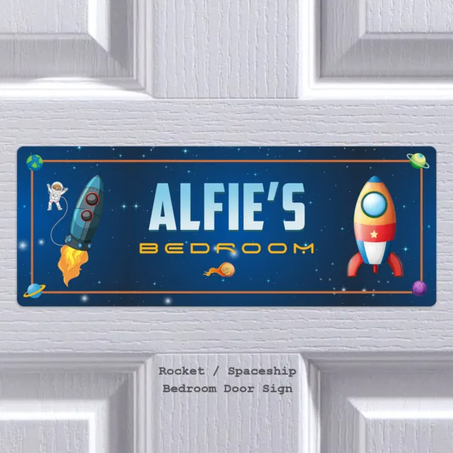 Personalised Rocket Spaceship Door Sign Plaque Kids Bedroom Son Custom Name Gift