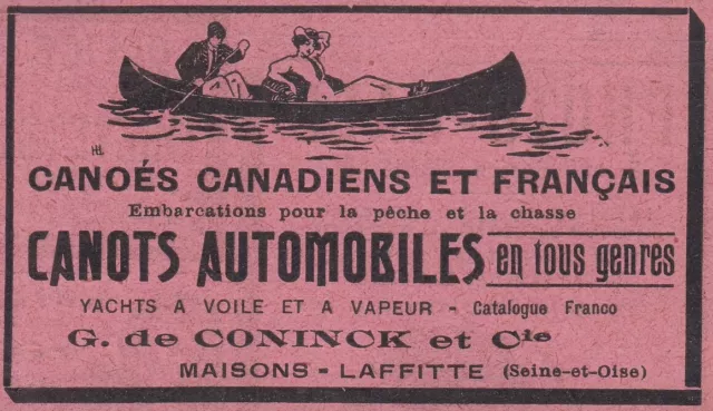 V6982 Canoés Canadiens et Français G. de Coninck, Pubblicità, 1912 vintage ad