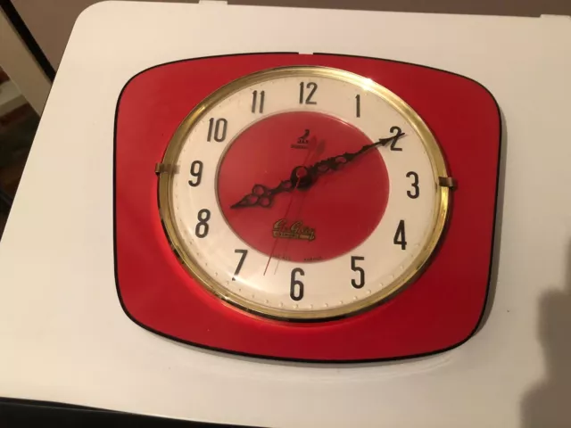 Superbe Pendule Horloge Murale Formica  Jaz Rouge Vintage Année 50 60