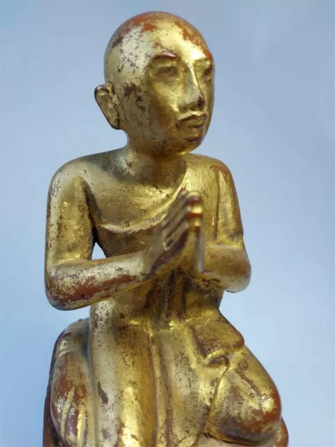19th Century Burmese Carved Wood Praying Buddha