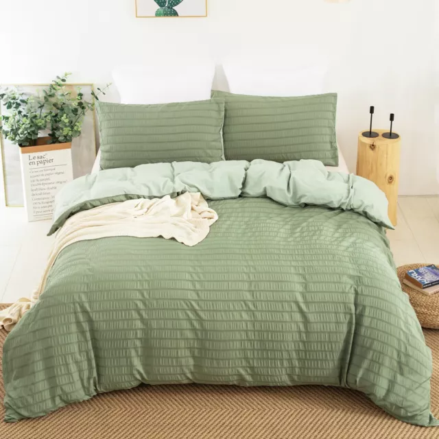 Seersucker Solid Green Quilt Duvet Doona Cover Set Queen King Size Bedding Linen