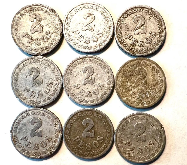 Paraguay 9 Pieces 1938 Dos Pesos. Free USA Shipping