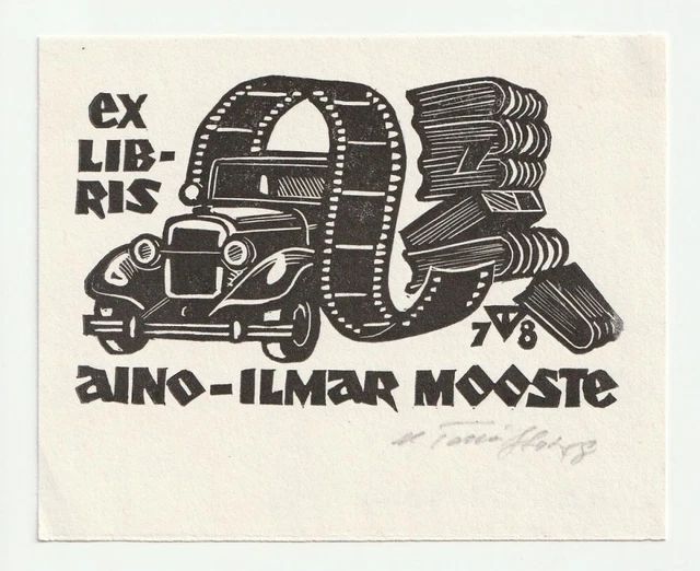 VÄINO TÖNISSON: Exlibris für Aino-Ilmar Mooste, Automobil, Filmstreifen