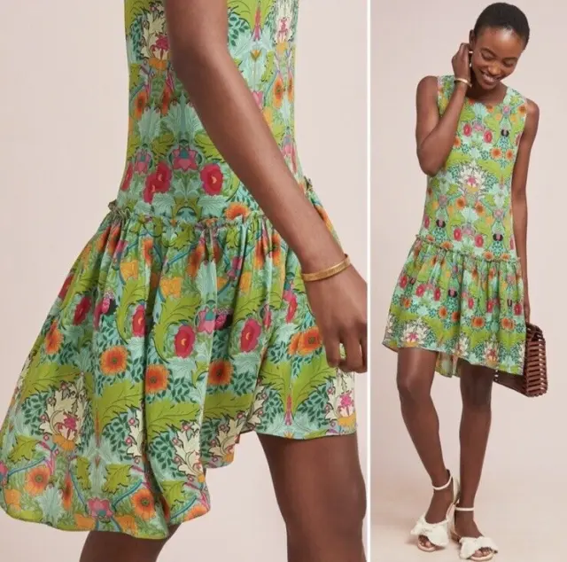 Siddhartha Bansal Garden Dress Anthropologie Green Floral NWOT size xs 3