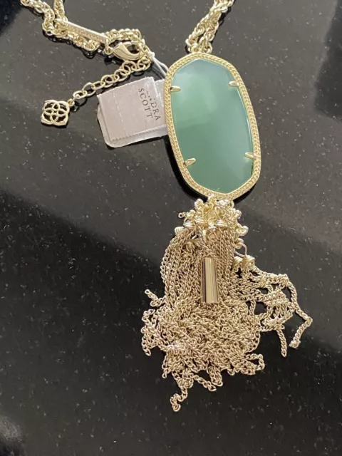 Kendra Scott Gold Tone Rayne Mint Green Tassel Pendant Necklace