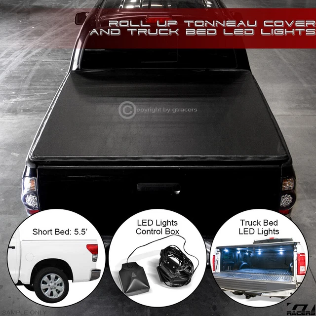 For 2014-2021 Toyota Tundra 5.5 Ft Bed Lock & Roll Up Tonneau Cover+LED Lights