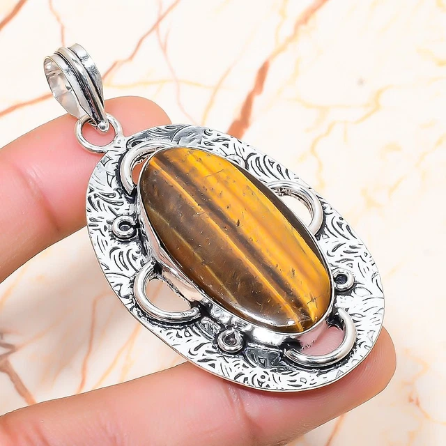 Tiger Eye Gemstone Handmade Gift Jewelry Pendant 2.56" g594