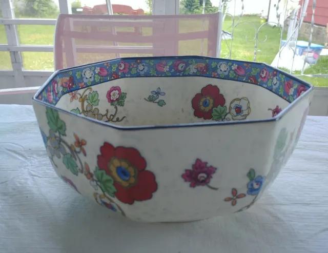 Antique CROWN DUCAL Octagonal Serving Salad Bowl 8.5" EXCELLENT