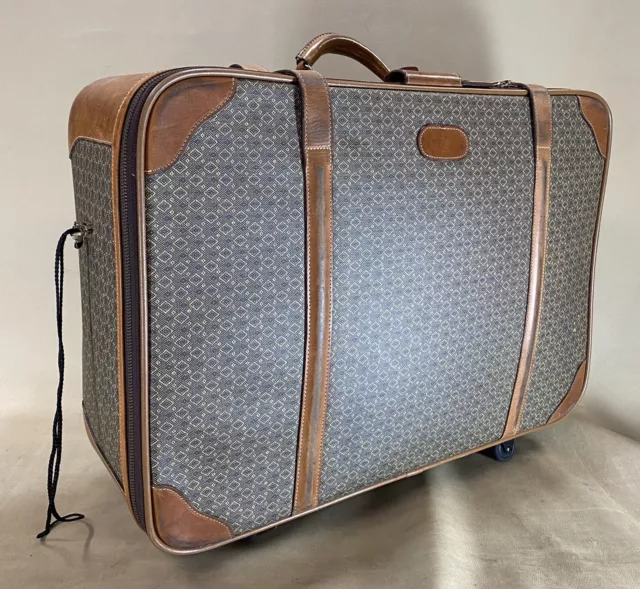 Midcentury Vintage Hartmann Pullman Large Suitcase Leather Vinyl Belting  Tan Hard Luggage Paisley Interior Retro Travel