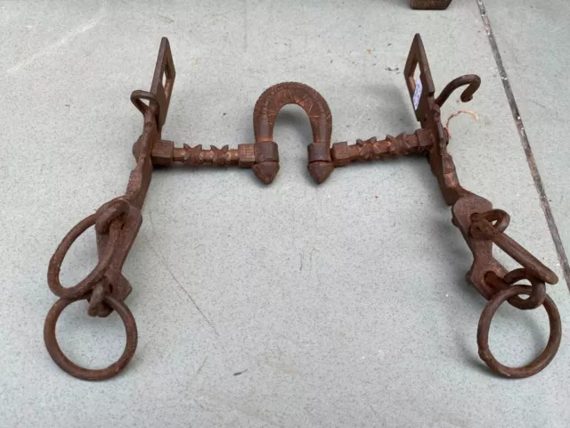 1800's Ancient Old Iron Hand Forged Mughal Big Size 8 x 7 Rare Horse Bridle Bit