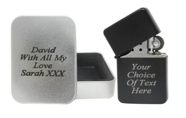 Personalised Engraved Gift Lighter Anniversary Birthday Present & Engraved Tin